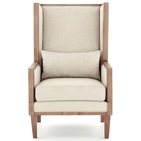 Transitional Wing Back Accent Chair in Beige Fabric